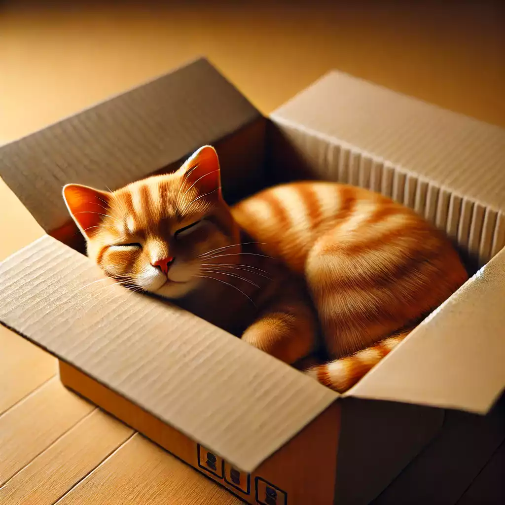 Chat qui dort dans une boîte
