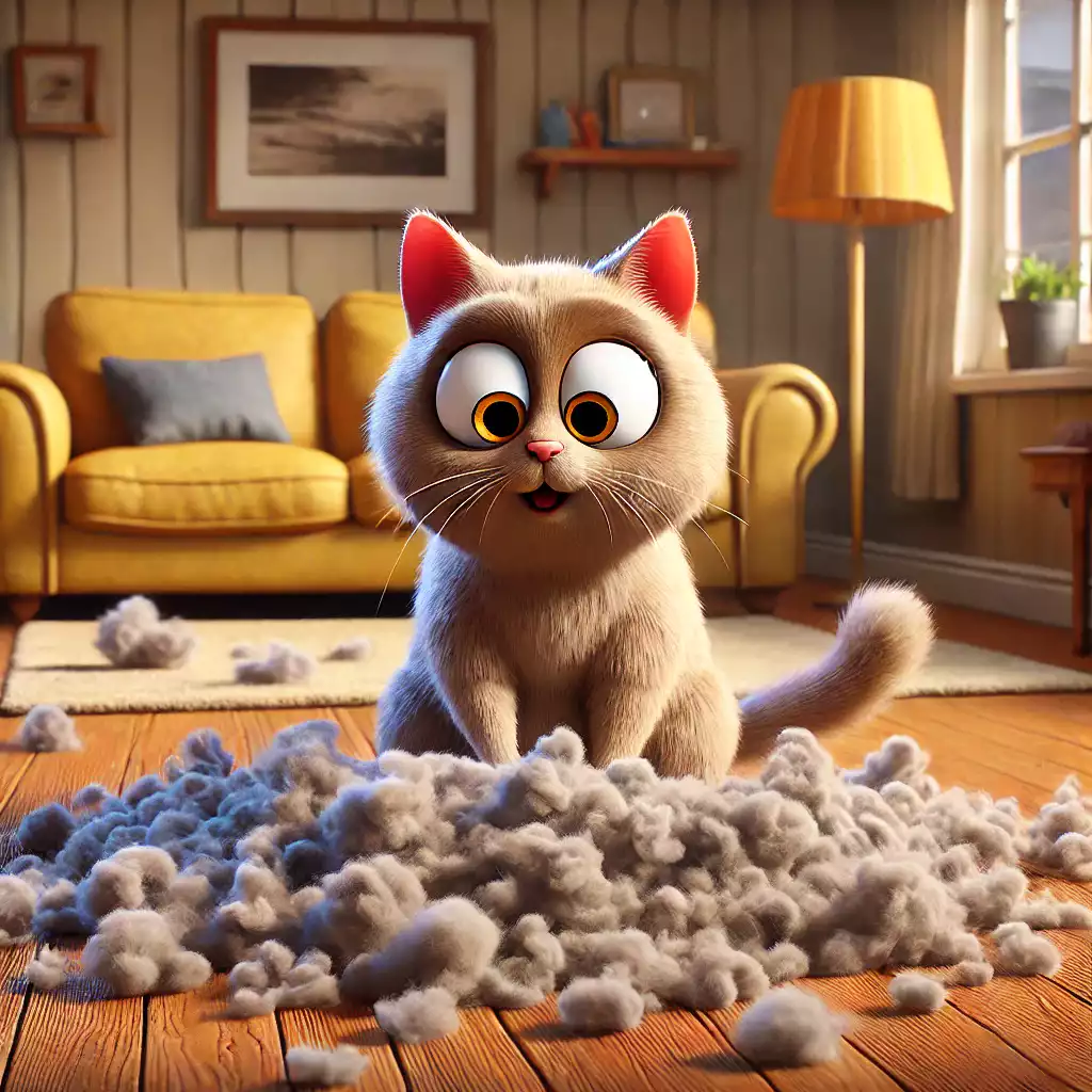 un chat perd ses poils sur le sol