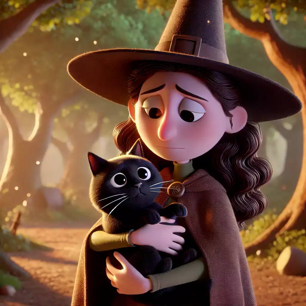 Sorcière représentée avec un chat noir